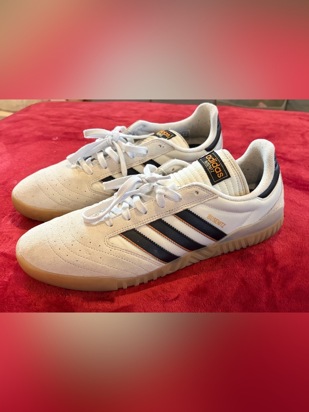 adidas Busenitz Men’s White Black Gum Sneakers with Gold Accent - Size 11.5
